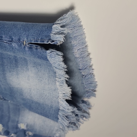 LUVAMIA Denim Jean Shorts Frayed Hem High Rise Rise Cotton Size Medium - Picture 7 of 15